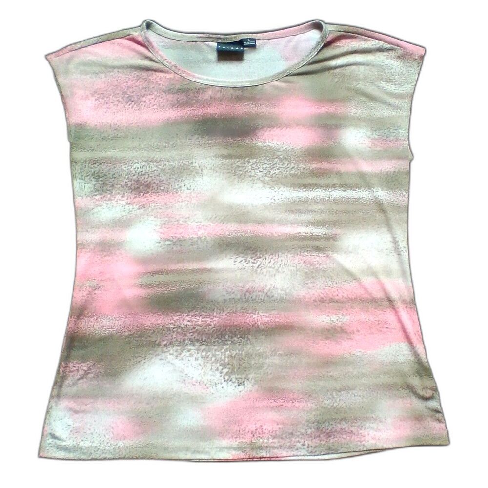 Tribal Women's L Shirt Pink & Gray Striped Soft Blend Casual Top